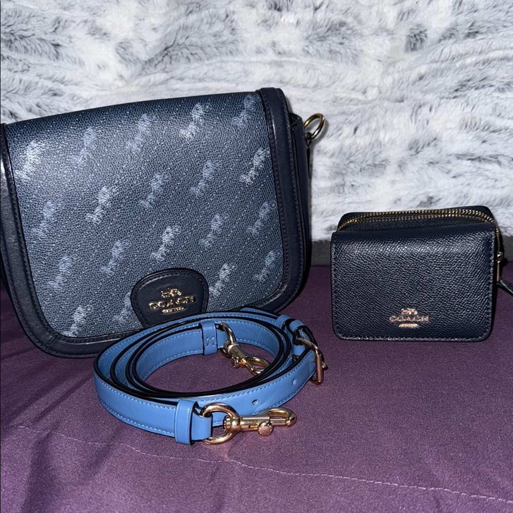 Coach Black and Blue Crossbody Bag with Quilted Design